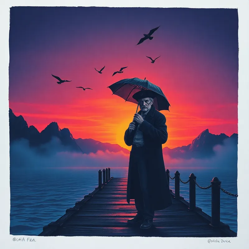 Haunting Intaglio Print of a Sea Captain at Dusk