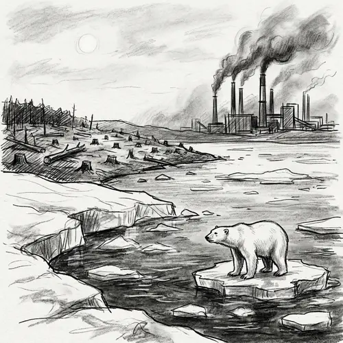 Climate Change Sketch: Melting Glacier & Industrial smokestacks