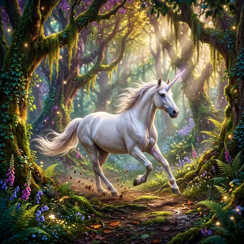 Enchanted Forest with Graceful Unicorn | Mythical Fantasy