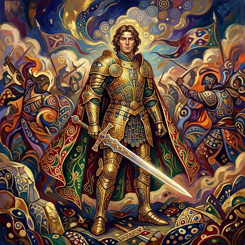 Majestic Warrior in Gustav Klimt Style - Digital Fantasy Art