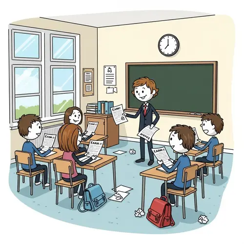 Stick Figure Classroom Scene with Teacher and Students