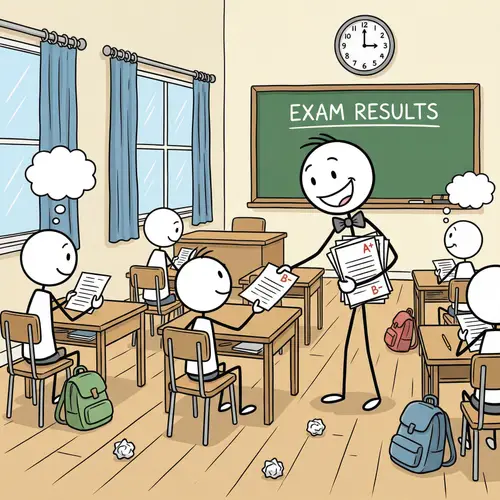 Stick Figure Classroom Scene with Teacher and Students