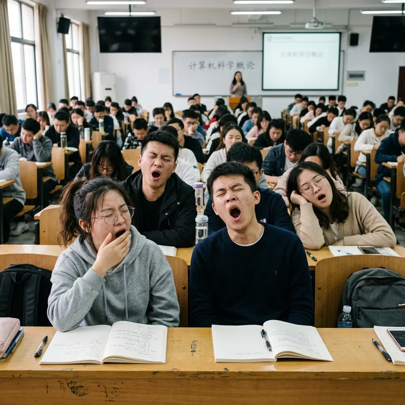 Captivating 8K Image of Chinese Students Yawning in Classroom