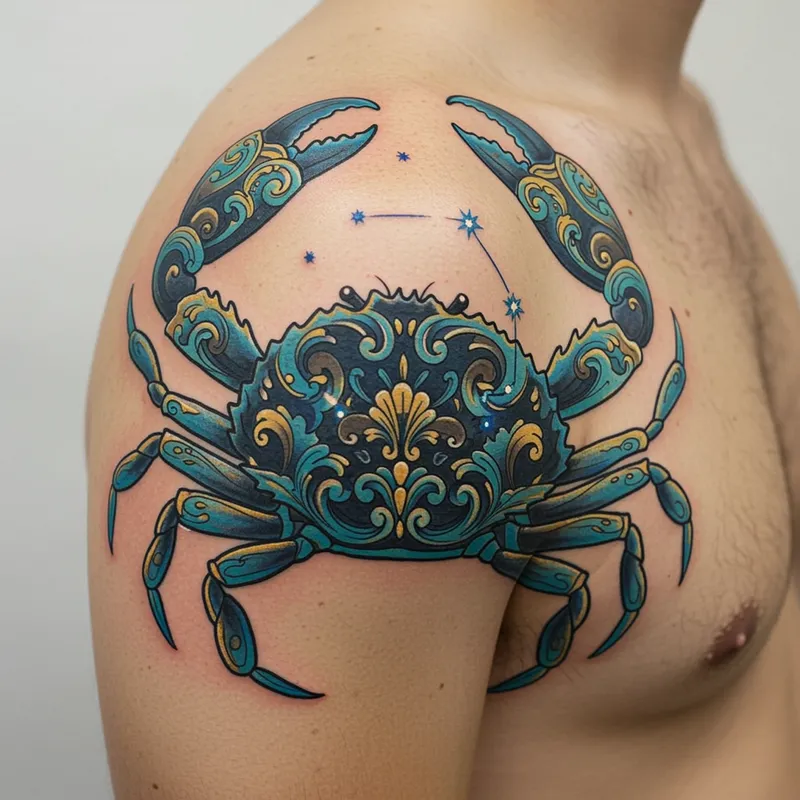 Sicilian Cancer Zodiac Shoulder Tattoo Design Sicilian Cancer Zodiac Shoulder Tattoo Design