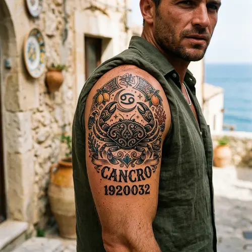 Sicilian Cancer Zodiac Shoulder Tattoo Design