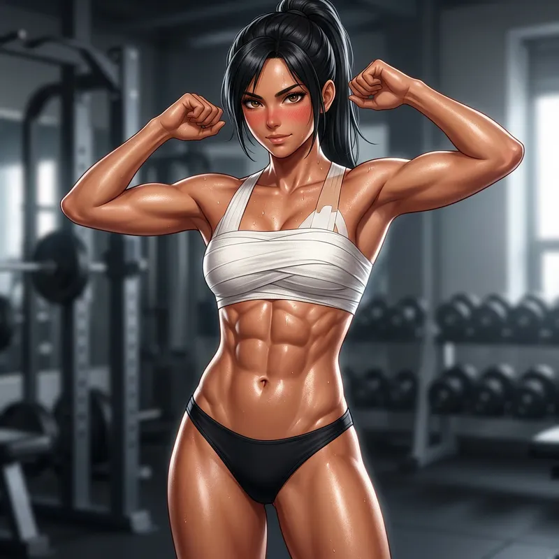 Athletic Anime Portrait: Flex Abs & Bandages