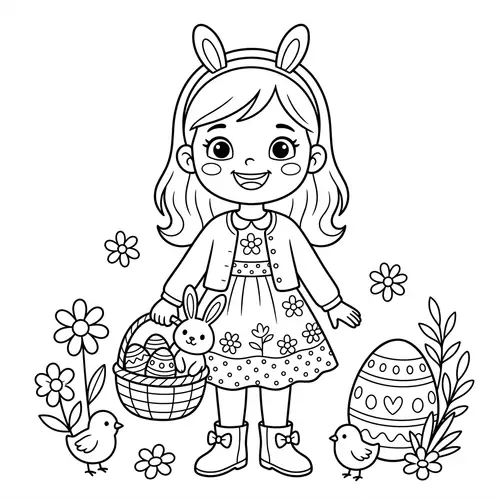 Easter Coloring Pages for Kids - Cute Girl Design