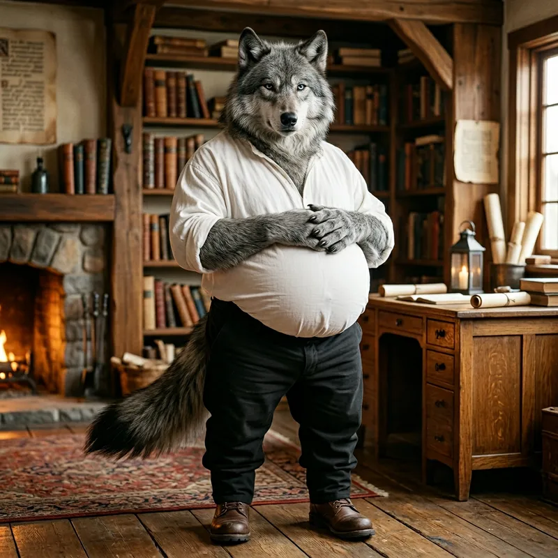 Wise Anthropomorphic Wolf Character Design