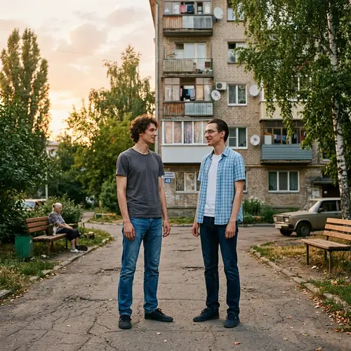 Two Friends in a Russian Courtyard