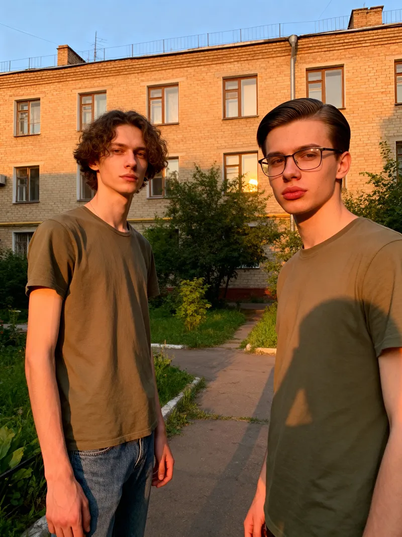 Two Friends in a Russian Courtyard