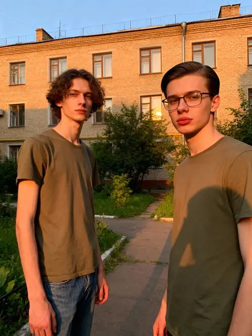 Two Friends in a Russian Courtyard