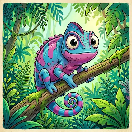 Lovable Blue and Magenta Chameleon | Pixar Style Art