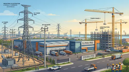 Modern B2B Industrial Illustration: High-Voltage Towers