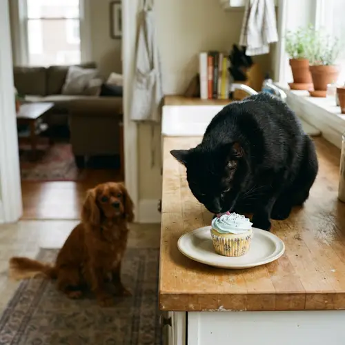 Tranquil Scene: Feline and Canine in Mutual Respect