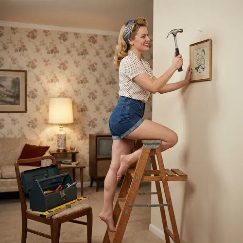 Vintage Pin-Up Woman Hanging Picture - Ambition and Self-Reliance