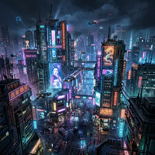 Futuristic Cyberpunk Cityscape at Night | Digital Art