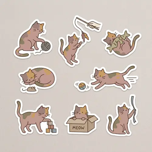 Minimalist Tortoiseshell Cat Stickers Inspired by Giorgio Morandi Palette
