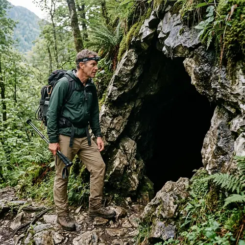 Exploring Mysterious Cave: Curious Caucasian Man