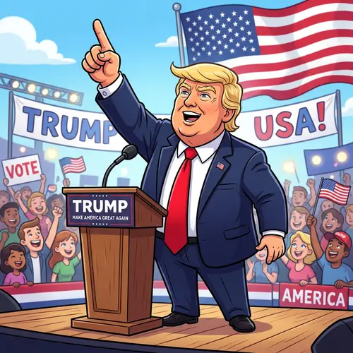 Cartoon Drawing of Trump Pointing Up