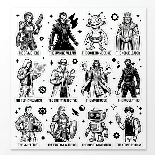 Black and White Printable Stickers of 21st Century Film Characters