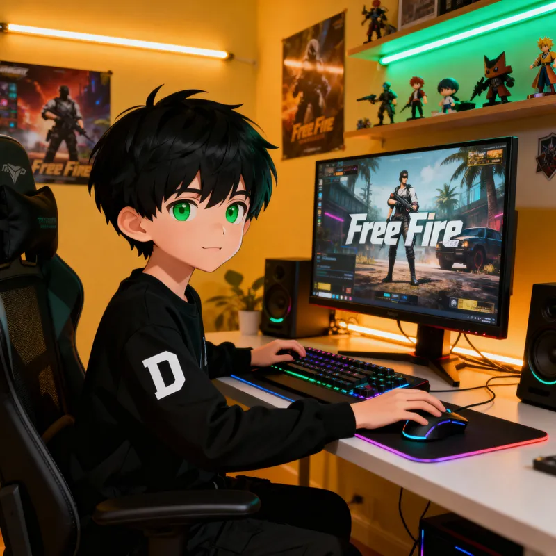 Epic Gaming Setup: Boy Plays Free Fire