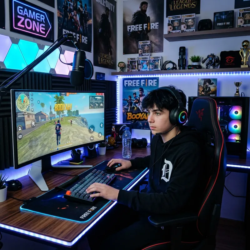 Epic Gaming Setup: Boy Plays Free Fire