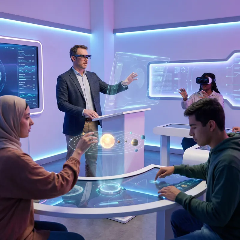 Future World Classroom: Hyper-Realistic Image of Advanced Digital Education