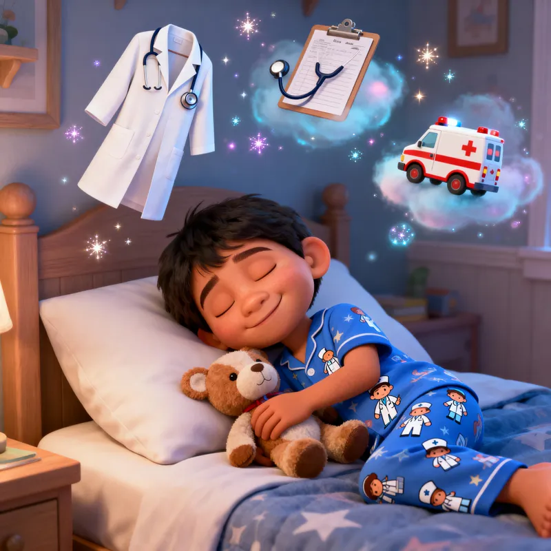 Pixar-Style Dreaming Child Aspiring to be a Doctor