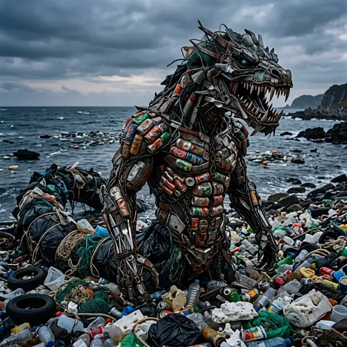 Male Design Bakunawa: Mythical Sea Serpent Made of Trash