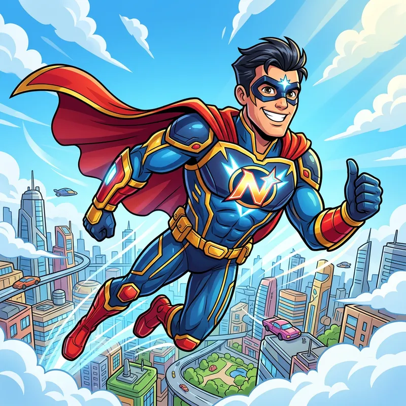 Smiling Cartoon Superhero - Fun & Inspiring