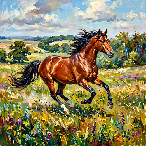 Dynamic Galloping Stallion in Sunlit Meadow | Equine Photography