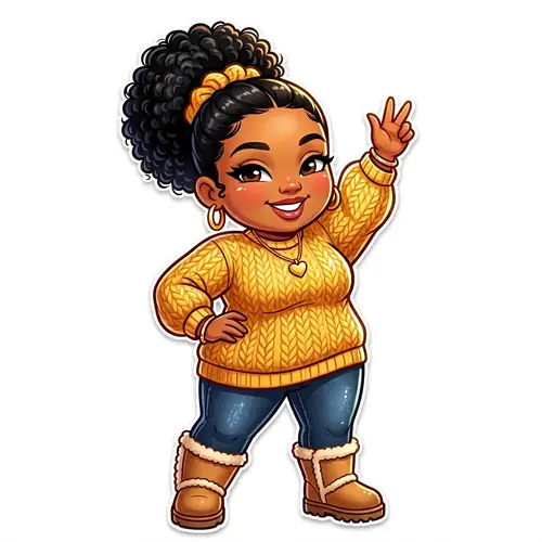 Chibi Style Cartoon Illustration of Plus Size African American Woman