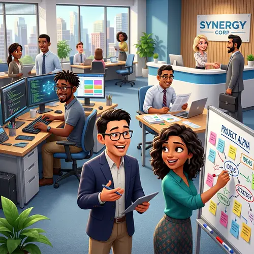 Animated Office Scene: Diversity and Collaboration in Business Setting