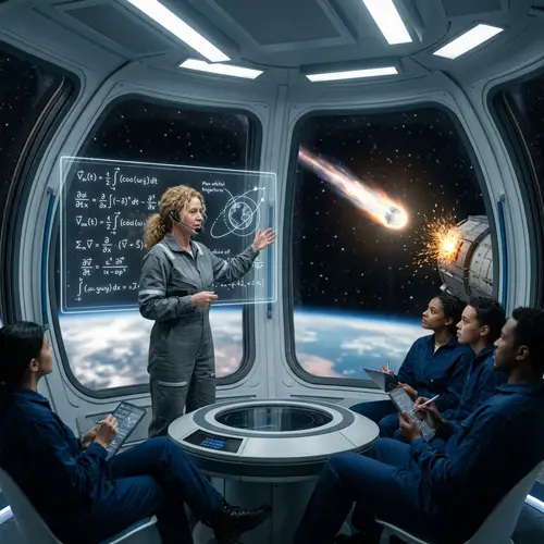 Blonde Woman Teaching Math in Space | Meteorite Strikes School