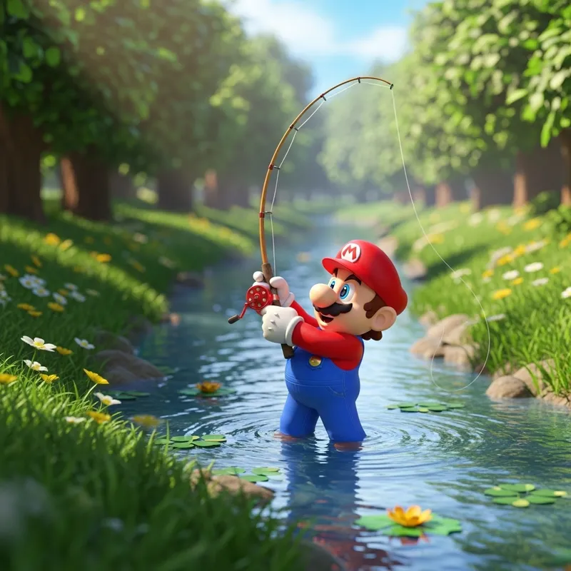 Mario Bros Fishing by the River