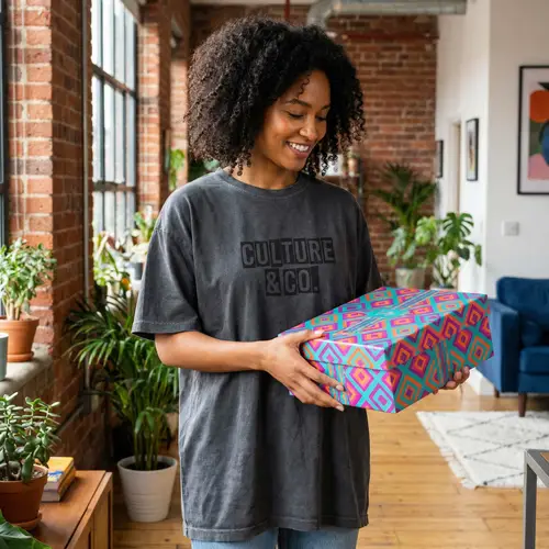 Attractive Woman in Stylish Oversized T-Shirt | Fashionable Clothing Brand