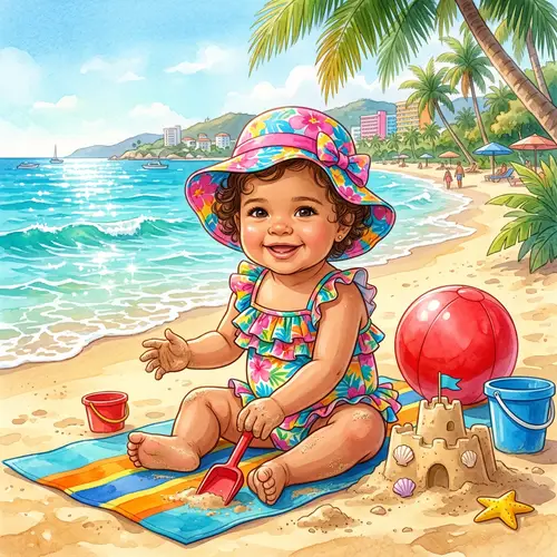 Cuban Baby Girl Enjoying Sunny Day in Acapulco