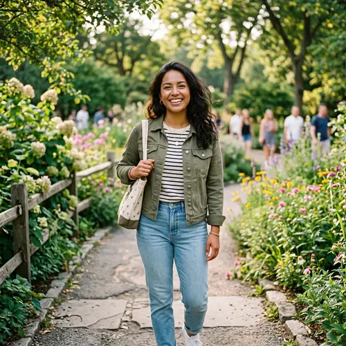 Smiling Latino-Asian Woman in Casual Outdoor Setting