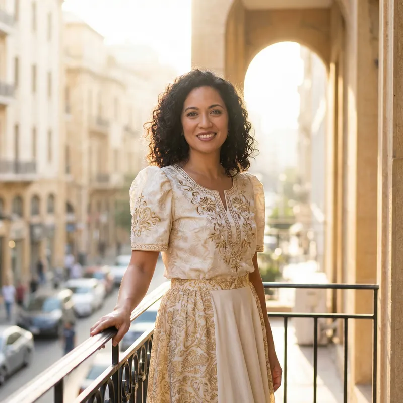 Elegant Lebanese-Filipina Woman in Cultural Attire