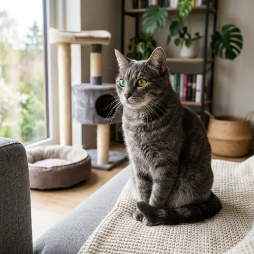 Mystical Gray Cat with Dual-Colored Eyes