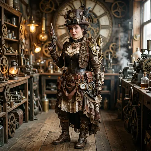 Intricate Steampunk Costume with Brass Gears
