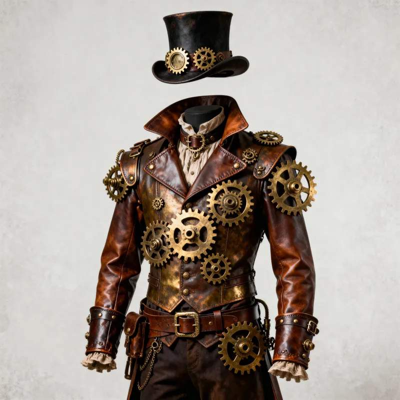 Intricate Steampunk Costume with Brass Gears