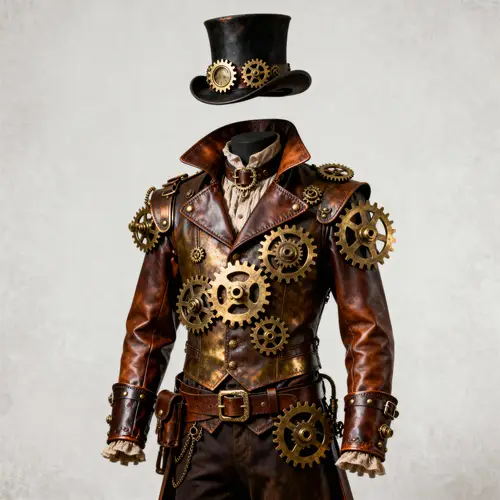 Intricate Steampunk Costume with Brass Gears
