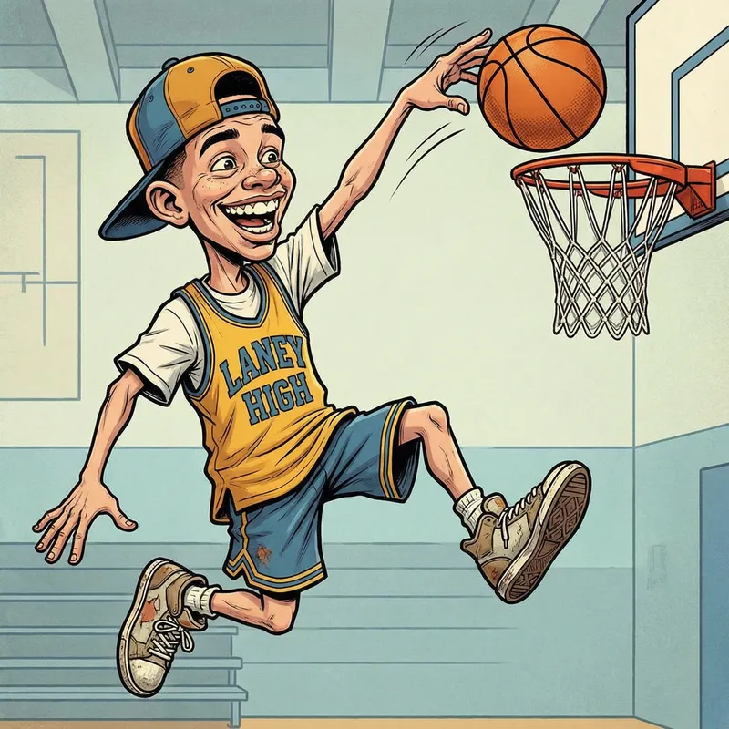 Teenage Basketball Caricature at the Hoops Teenage Basketball Caricature at the Hoops