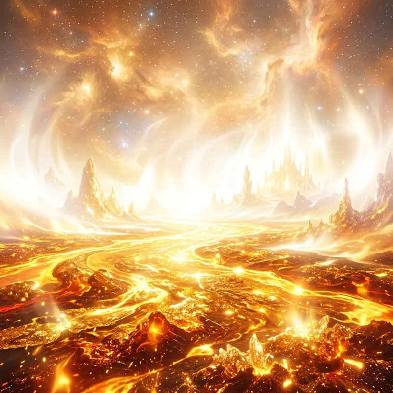 Heavenly Fiery Golden Floor Art - Ethereal Beauty Heavenly Fiery Golden Floor Art - Ethereal Beauty