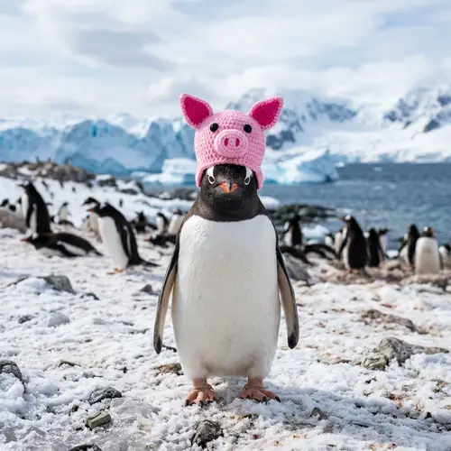 Adorable Penguin in a Pig Hat