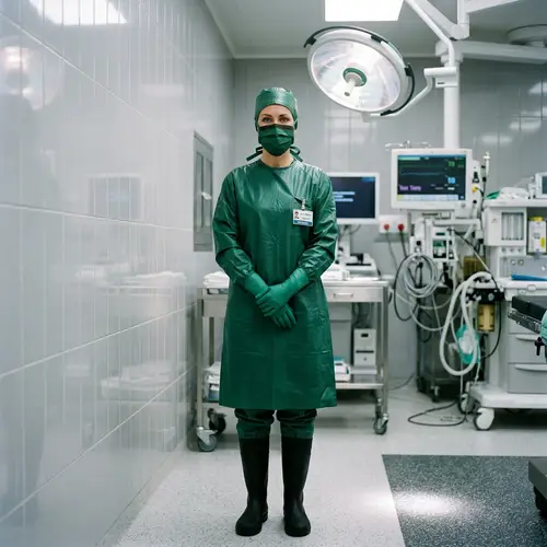 Female Surgeon in Dark Green Latex Surgical Attire | Professional High-Resolution Image