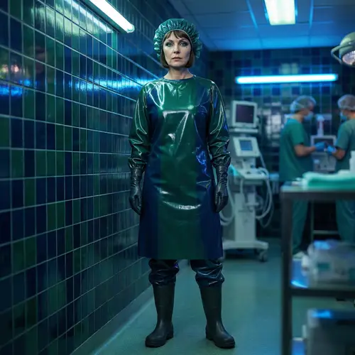 European Female Surgeon in Dark Green & Blue Attire | High-Quality Photography