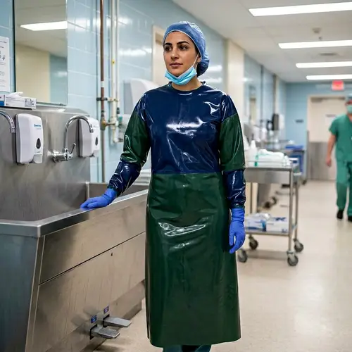 Dark Blue and Green Latex Surgical Gown - Glossy Finish