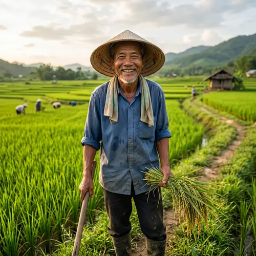 Smiling Asian Farmer: A Portrait of Hard Work